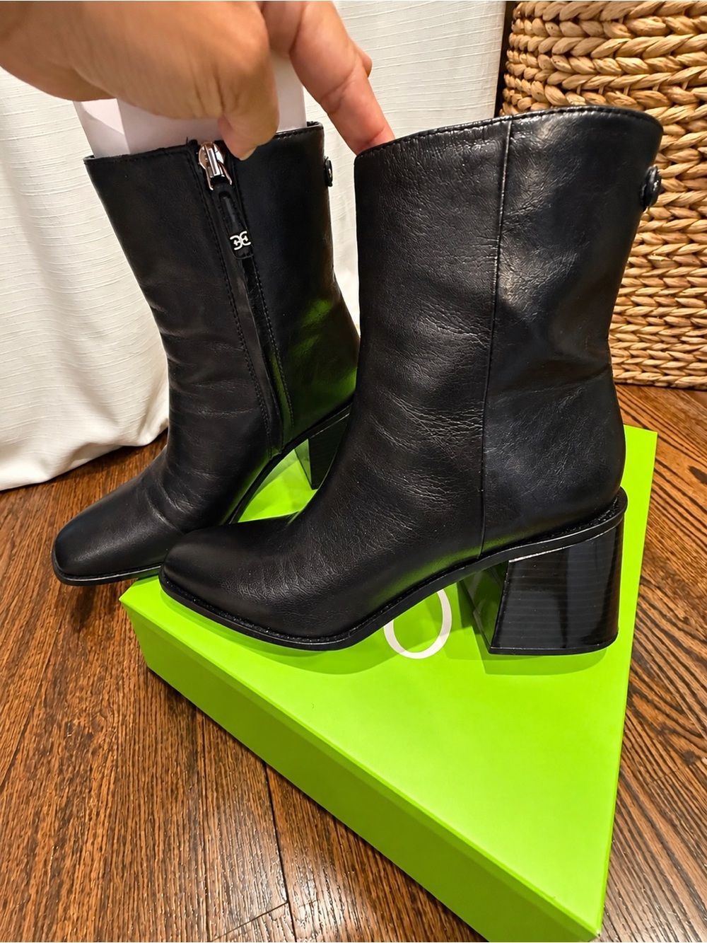 Sam Edelman Black Mid-Calf Block Heel Boots